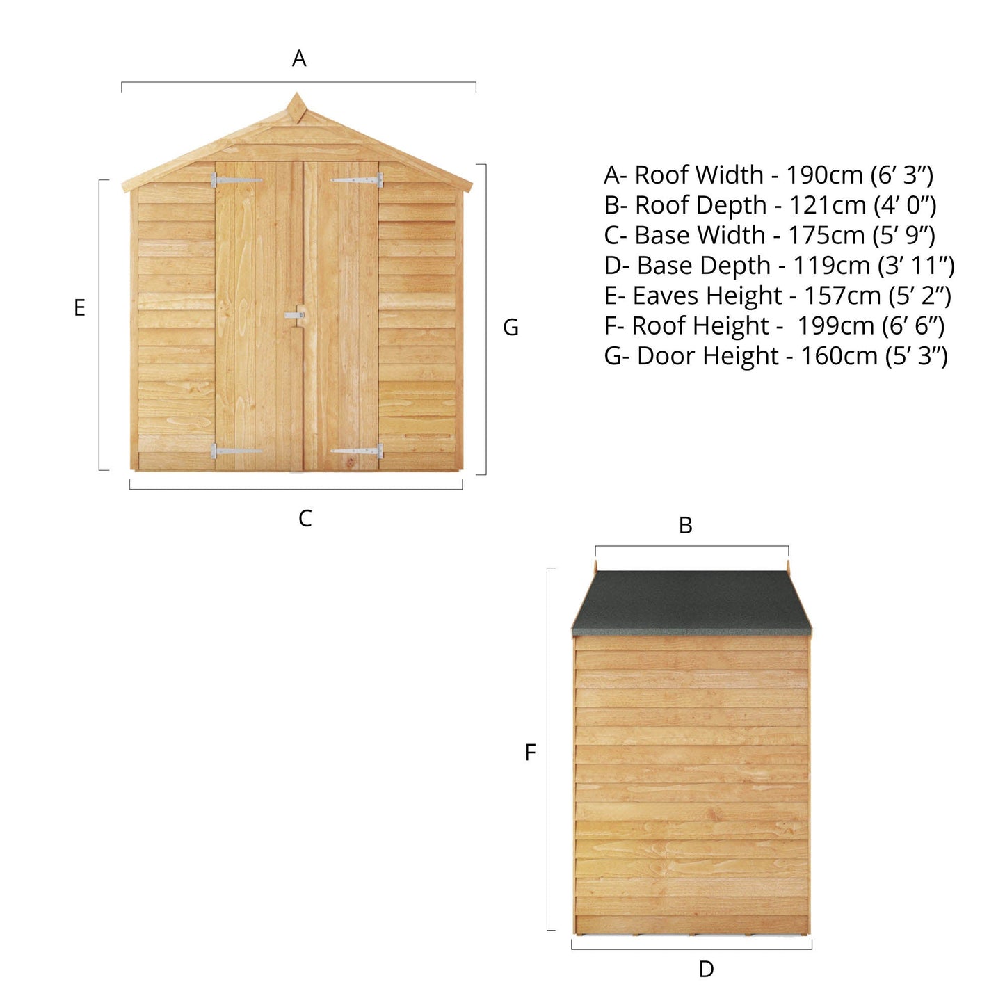 Mercia 4 x 6 Overlap Apex - Double Door - Windowless