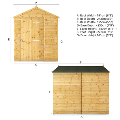 Mercia 8 x 6 Modular Shiplap Apex - Windowless