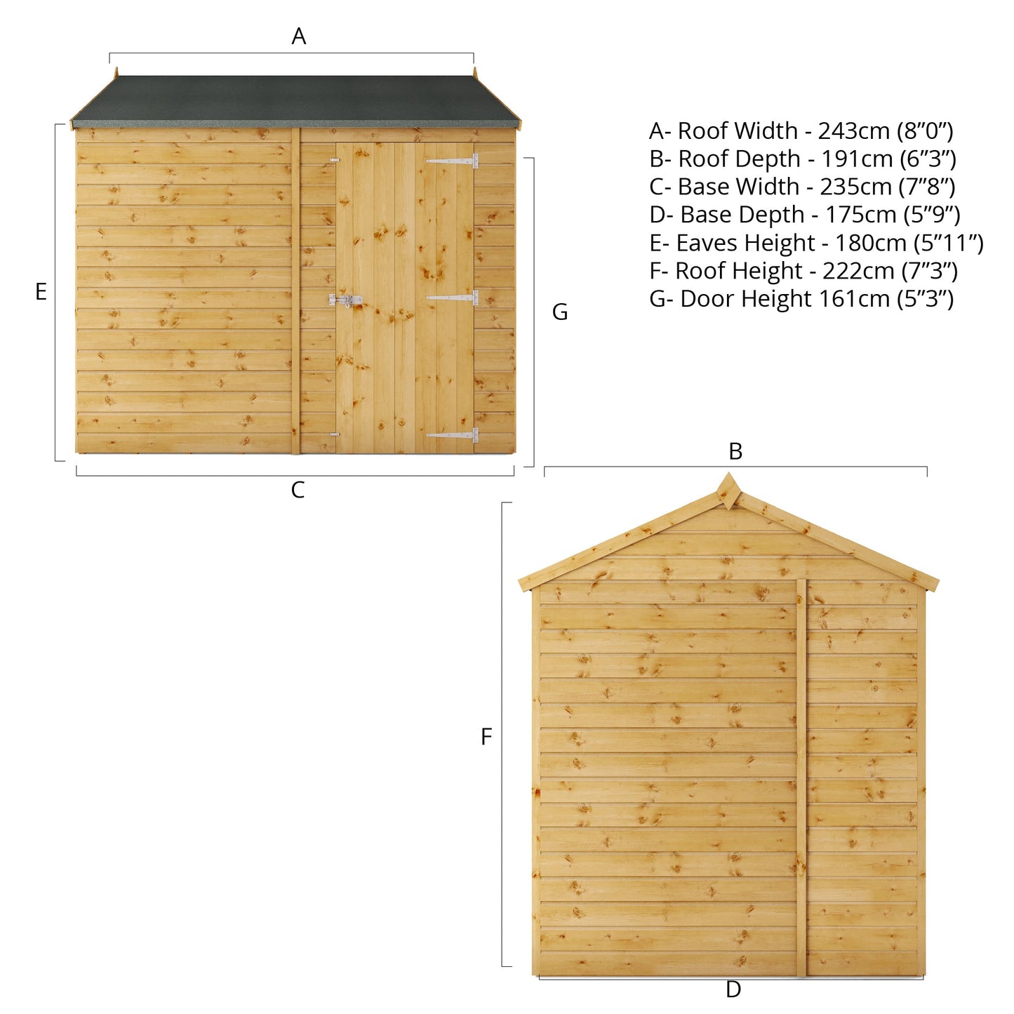 Mercia 8 x 6 Modular Shiplap Apex - Windowless