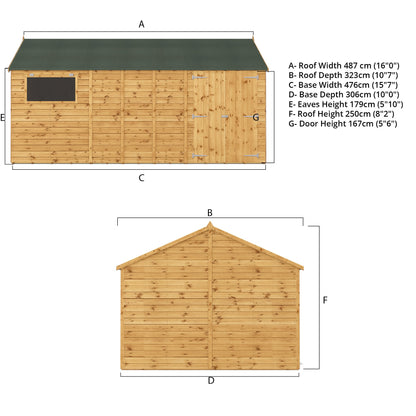 Mercia 16 x 10 Premium Shiplap Reverse Apex Workshop