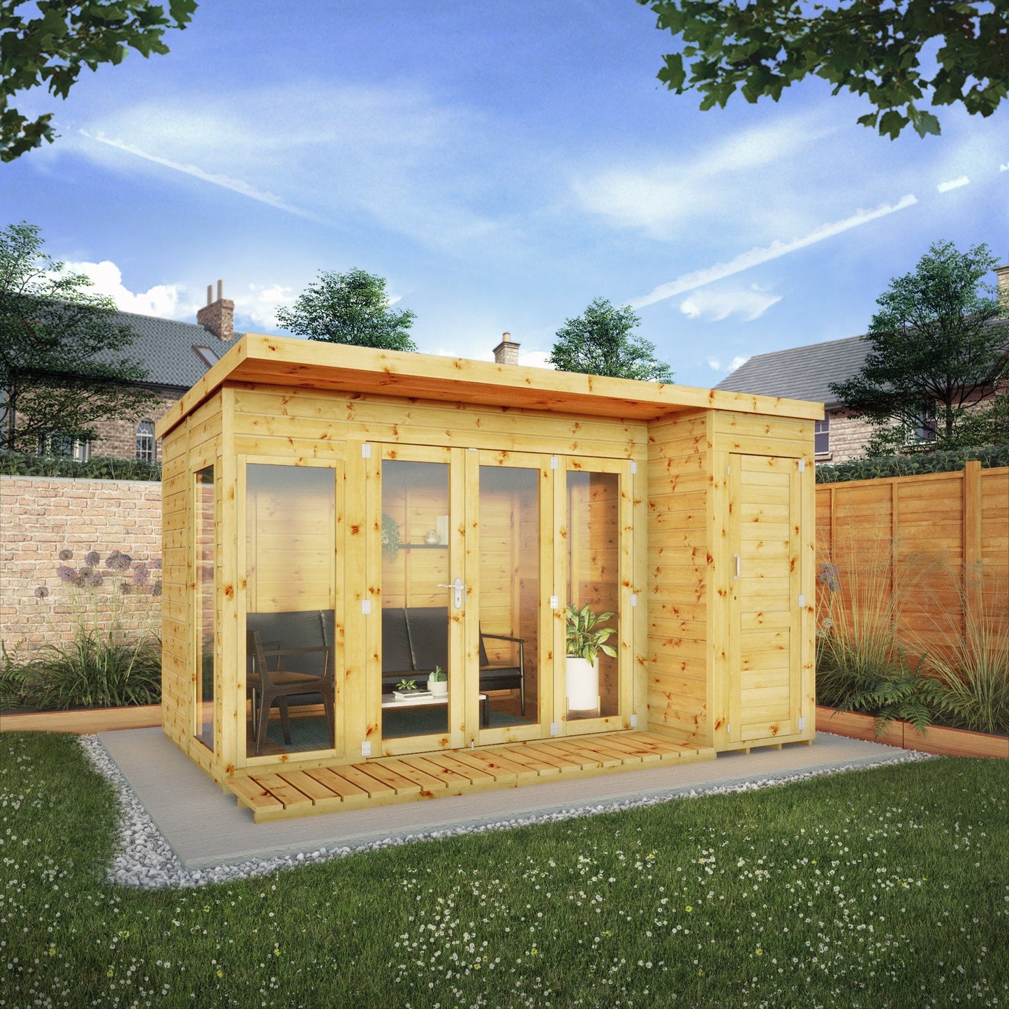 Mercia 12 x 8 Premium Garden Room Summerhouse With Side Shed