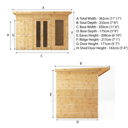 Mercia 12 x 6 Maine Pent Summerhouse With Side Shed