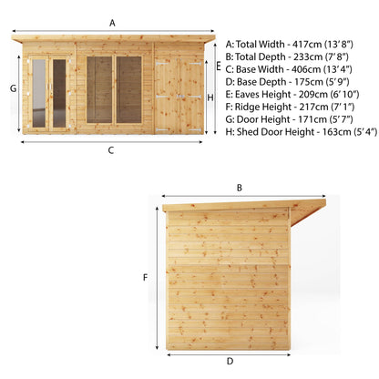 Mercia 14 x 6 Maine Pent Summerhouse With Side Shed