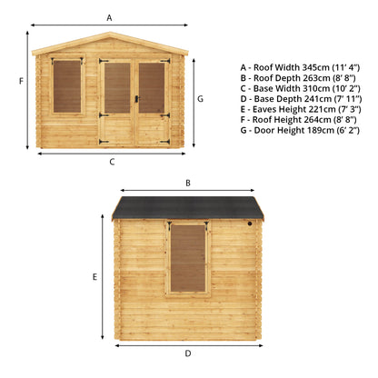 Mercia 2.6m x 3.3m Apex Log Cabin - 19mm