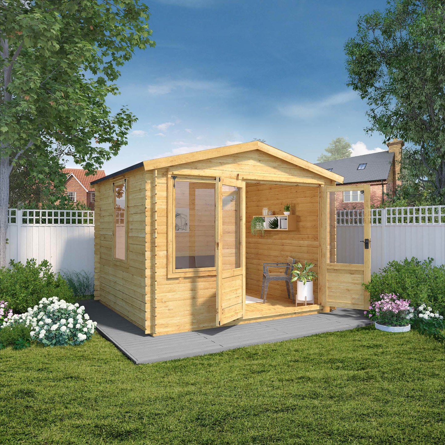 Mercia 3.3m x 3.0m Apex Log Cabin - 19mm