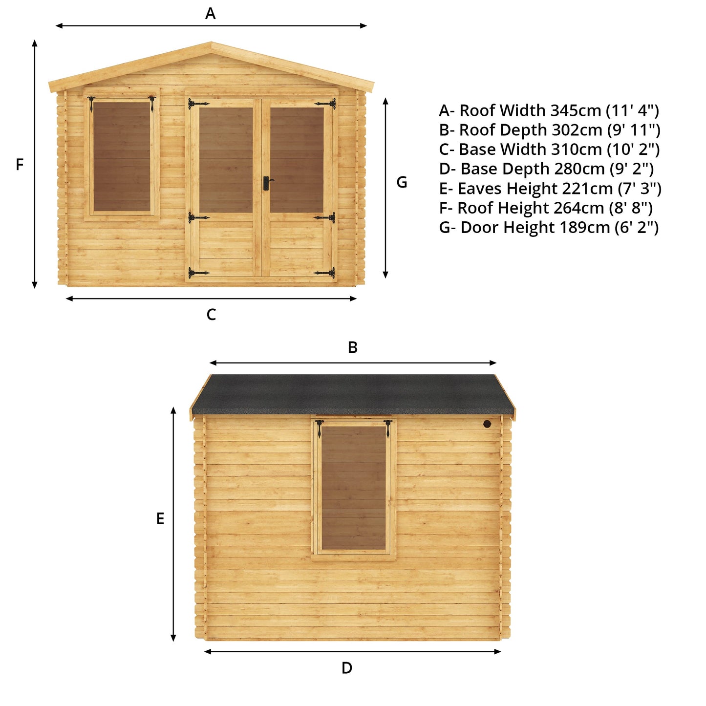 Mercia 3.3m x 3.0m Apex Log Cabin - 19mm