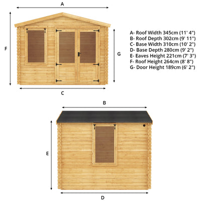 Mercia 3.3m x 3.0m Apex Log Cabin - 19mm