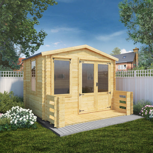 Mercia 3.3m x 3.4m Apex Log Cabin with Veranda - 19mm