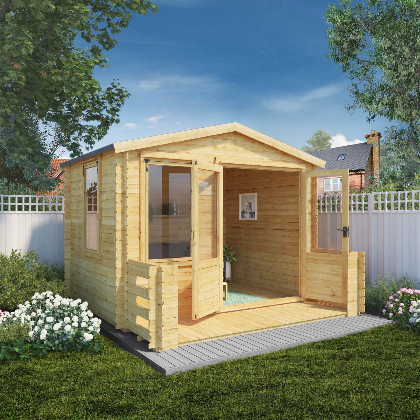 Mercia 3.3m x 3.4m Apex Log Cabin with Veranda - 19mm