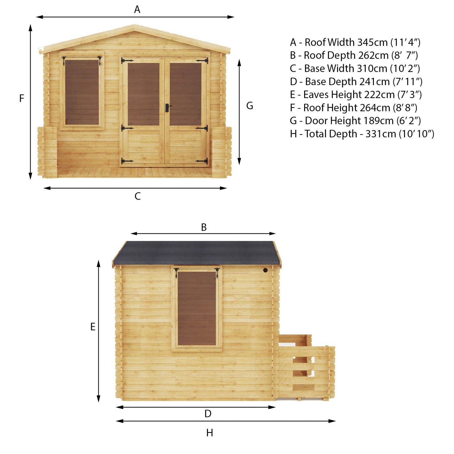 Mercia 3.3m x 3.4m Apex Log Cabin with Veranda - 19mm