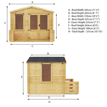 Mercia 3.3m x 3.4m Apex Log Cabin with Veranda - 19mm