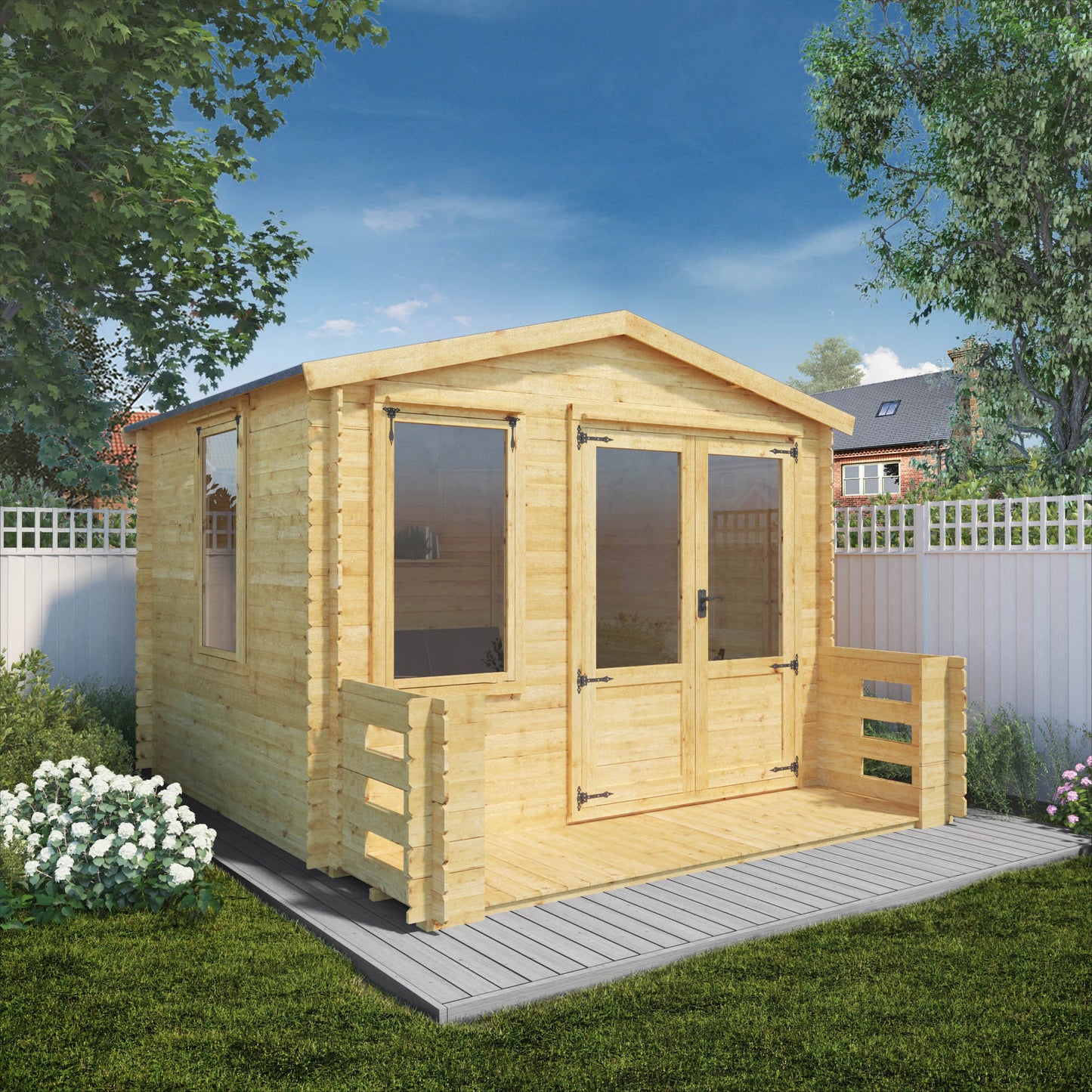 Mercia 3.3m x 3.7m Apex Log Cabin with Veranda - 19mm