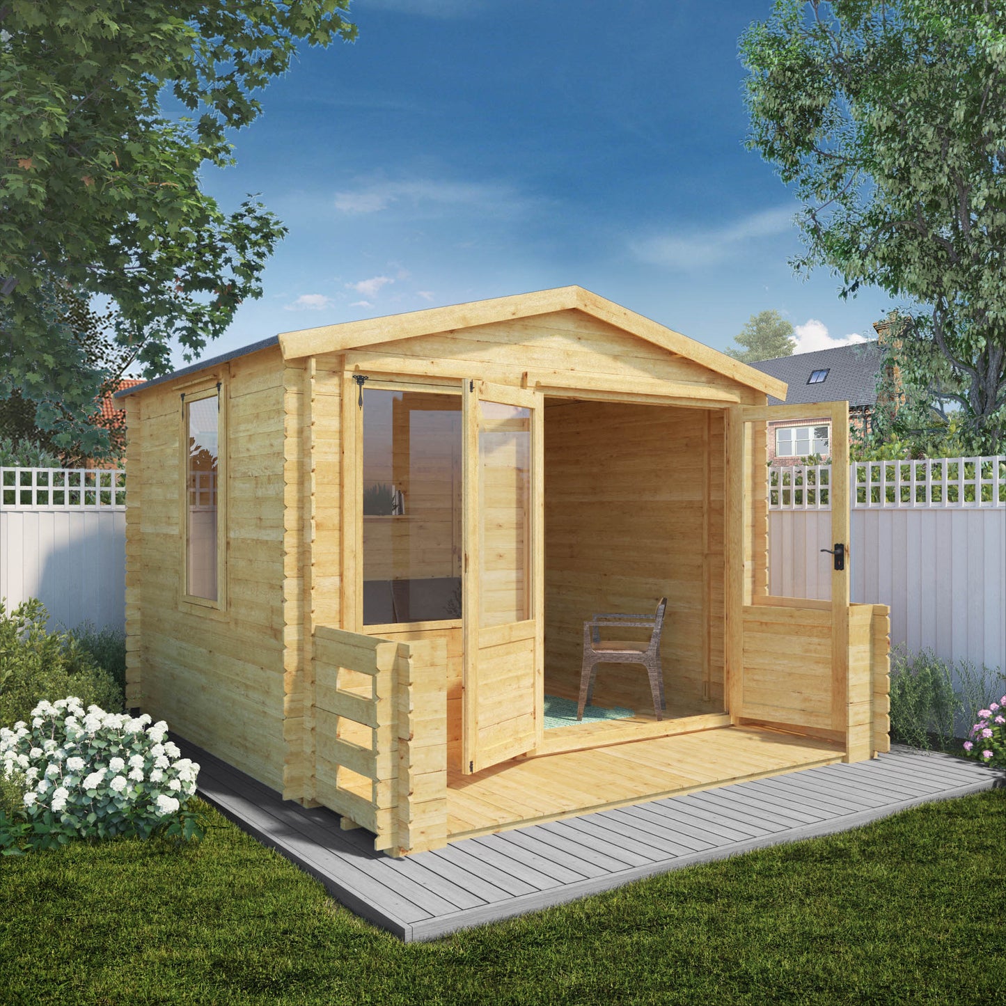 Mercia 3.3m x 3.7m Apex Log Cabin with Veranda - 19mm