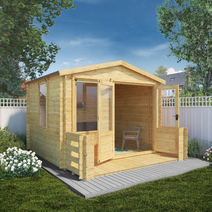 Mercia 3.3m x 3.7m Apex Log Cabin with Veranda - 19mm