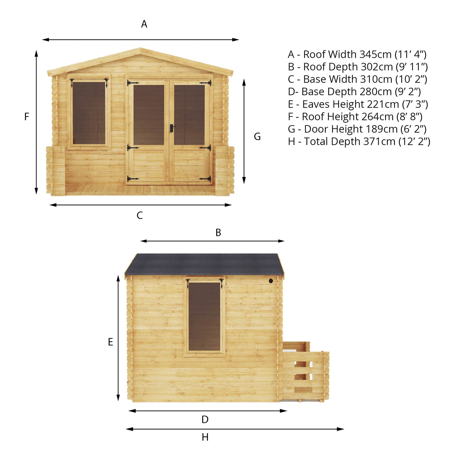 Mercia 3.3m x 3.7m Apex Log Cabin with Veranda - 19mm