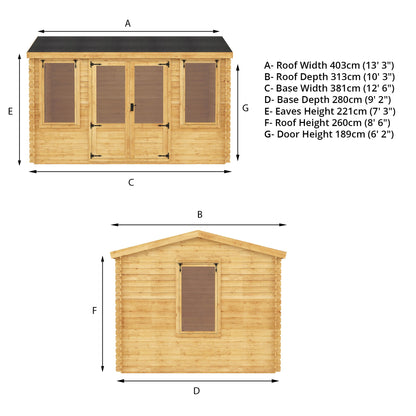 Mercia 4m x 3m Reverse Apex  Log Cabin - 19mm