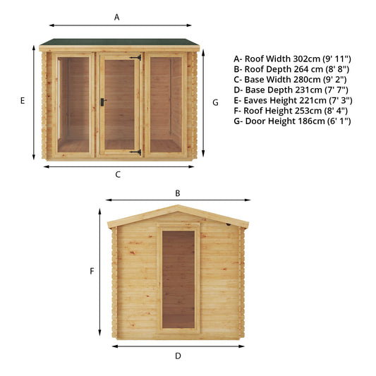 Mercia 3m x 2.5m Reverse Apex Log Cabin - 19mm