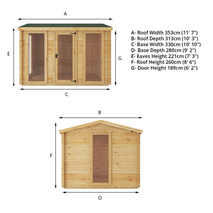 Mercia 3.5m x 3m Reverse Apex Log Cabin - 19mm