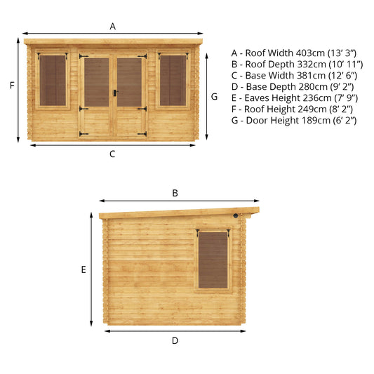 Mercia 4m x 3m Pent Log Cabin - 19mm