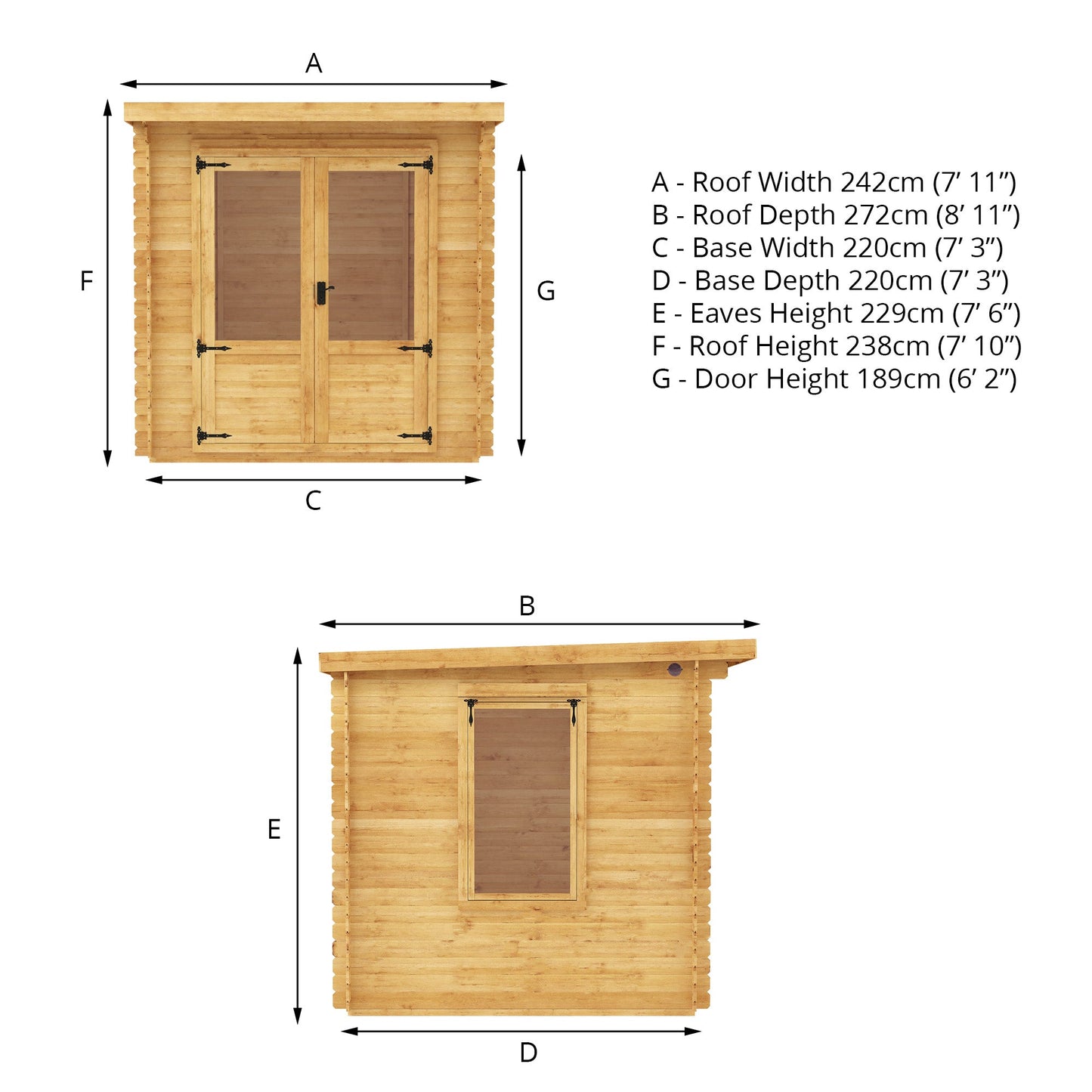 Mercia 2.4m x 2.4m Pent Log Cabin - 19mm