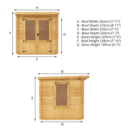 Mercia 2.4m x 2.4m Pent Log Cabin - 19mm