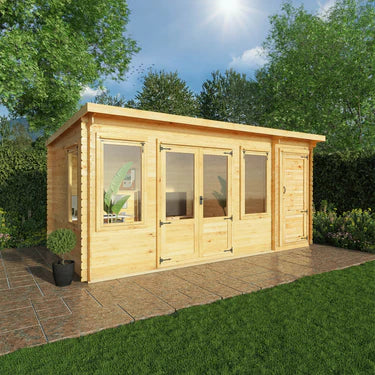 Mercia 5.1m x 3m Pent Log Cabin With Side Shed - 19mm
