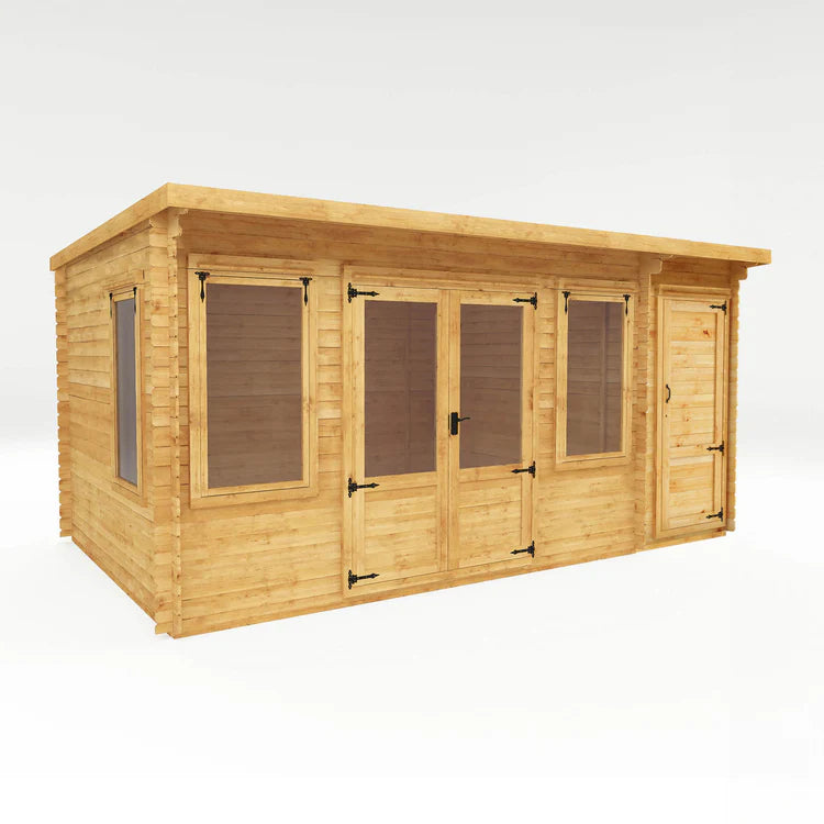 Mercia 5.1m x 3m Pent Log Cabin With Side Shed - 19mm
