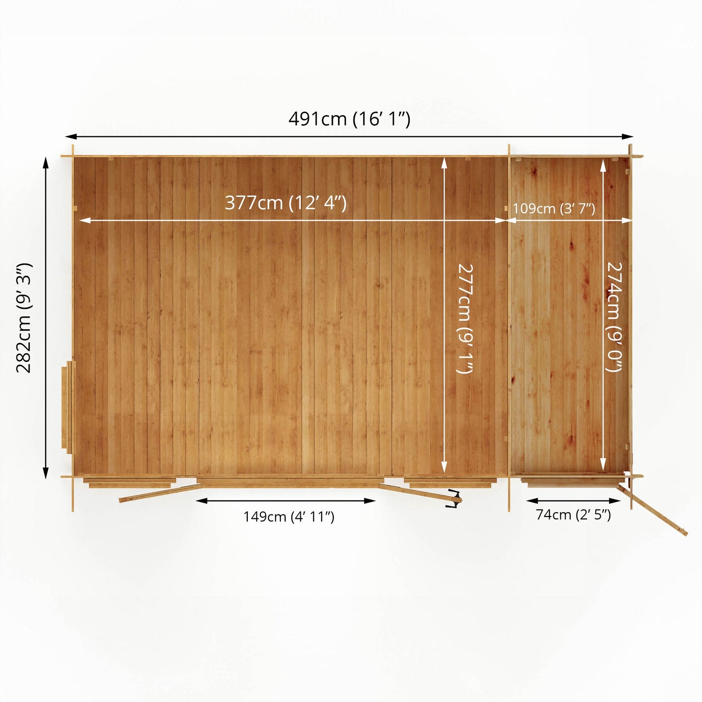 Mercia 5.1m x 3m Pent Log Cabin With Side Shed - 19mm