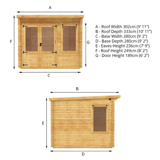 Mercia 3m x 3m Pent Log Cabin - 19mm