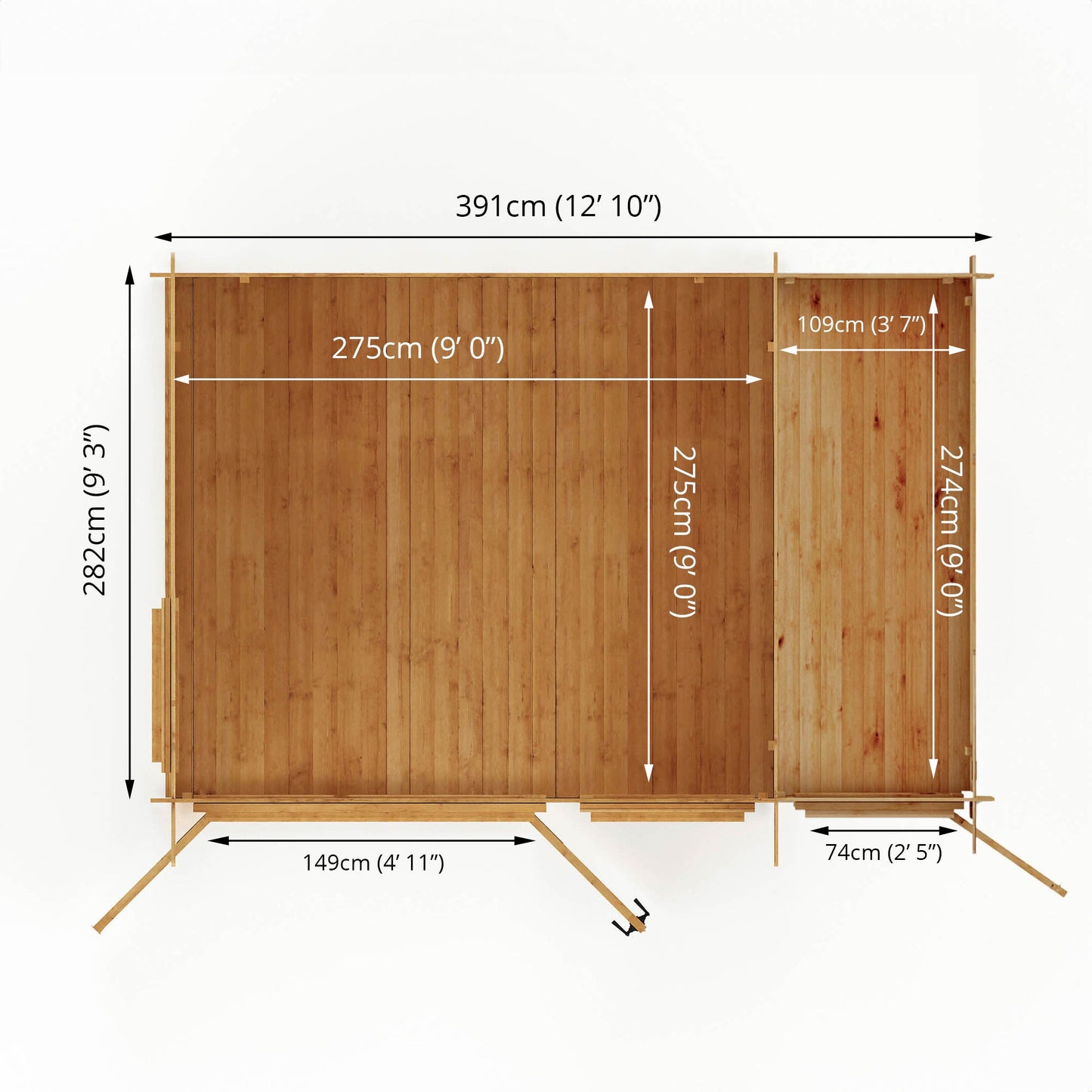 Mercia 4.1m x 3m Pent Log Cabin With Side Shed - 19mm