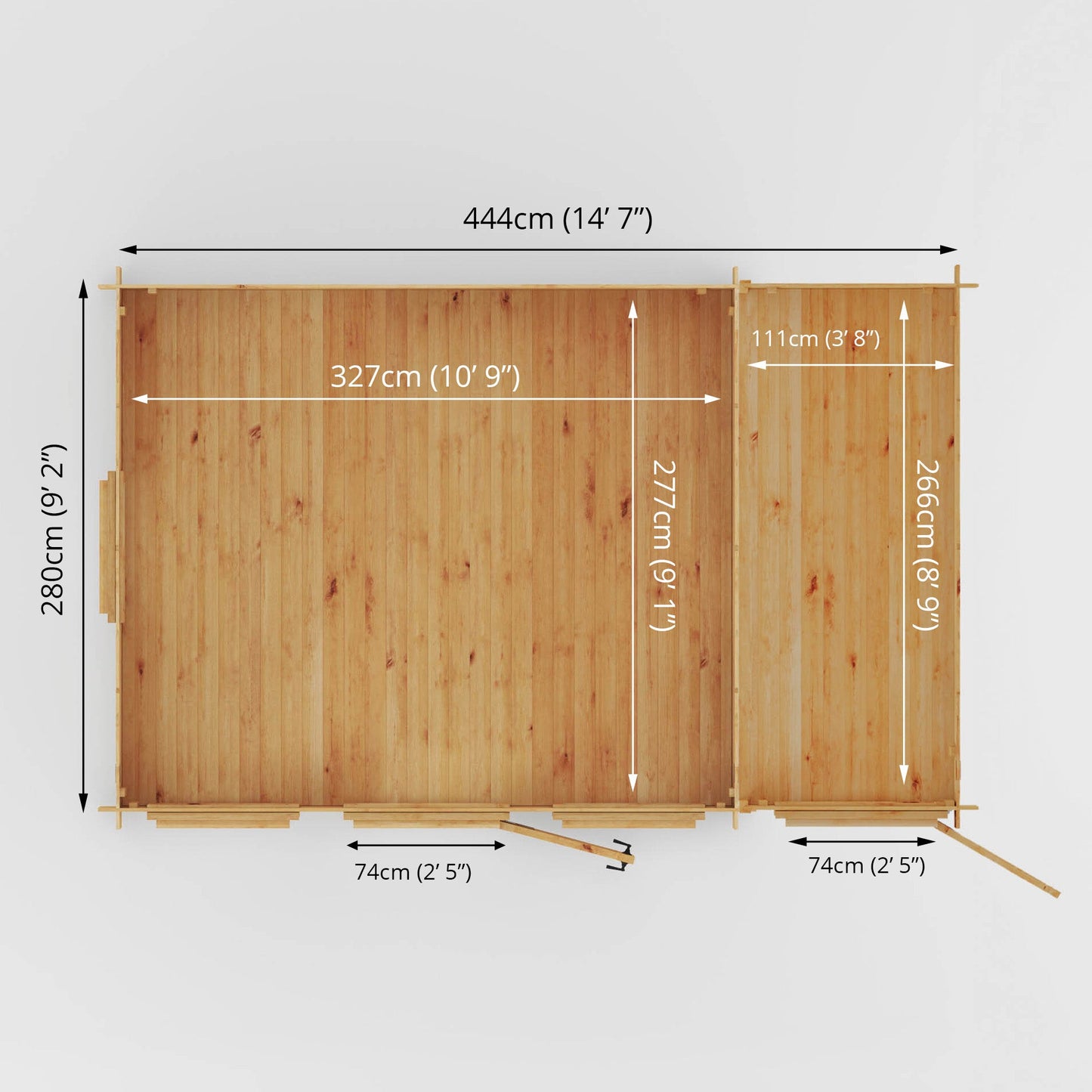 Mercia 4.6m x 3m Reverse Apex Log Cabin With Side Shed - 19mm