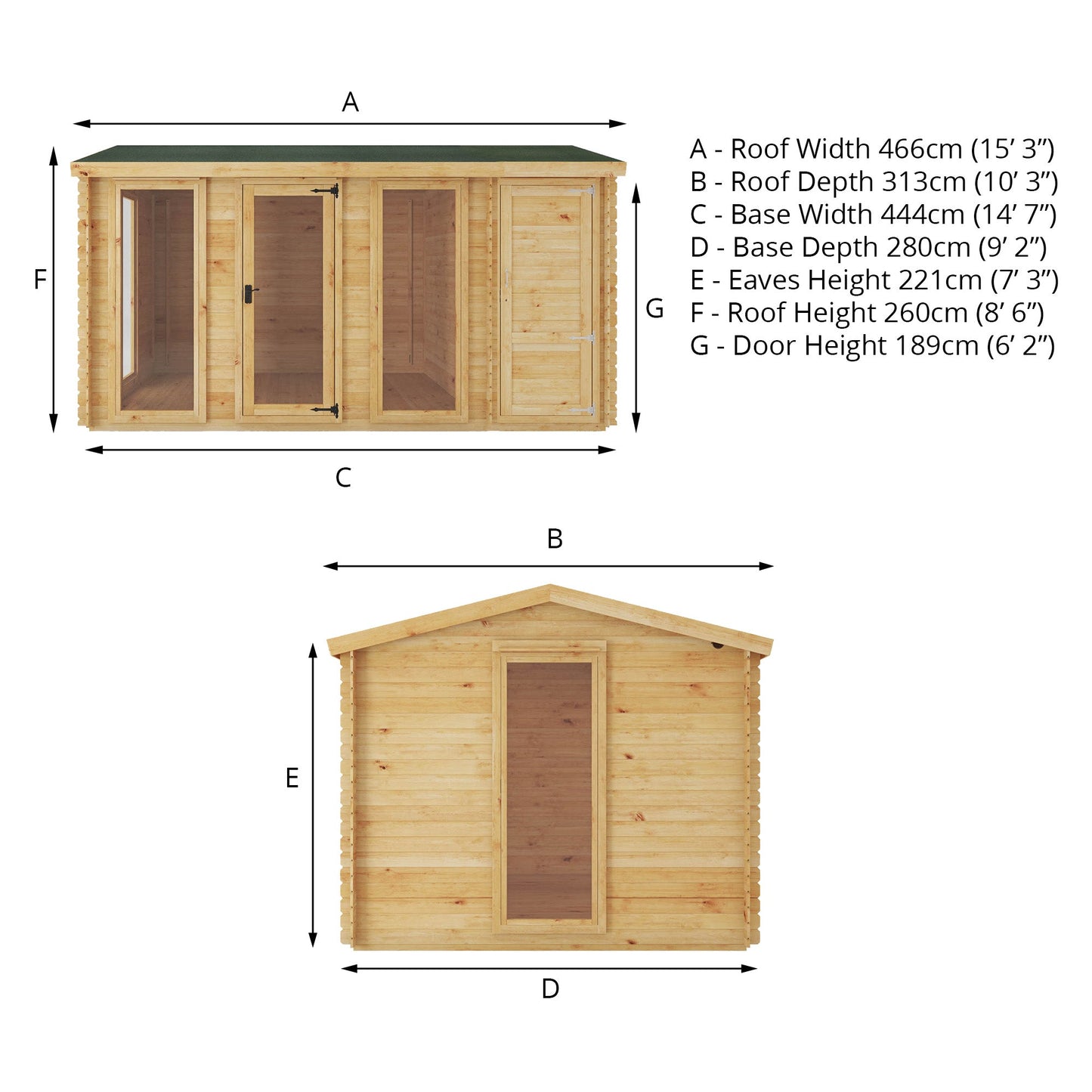 Mercia 4.6m x 3m Reverse Apex Log Cabin With Side Shed - 19mm