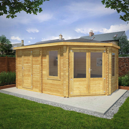 Mercia 5m x 3m Corner Lodge Log Cabin With Side Shed - 28mm