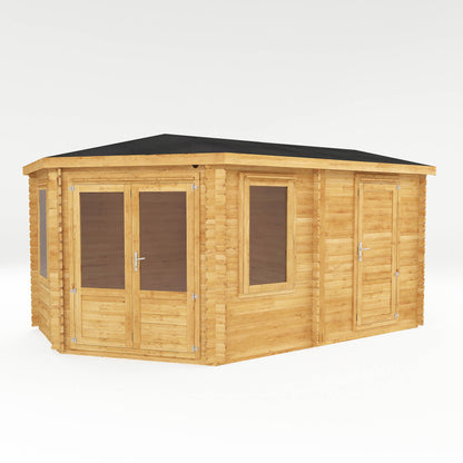 Mercia 5m x 3m Corner Lodge Log Cabin With Side Shed - 28mm