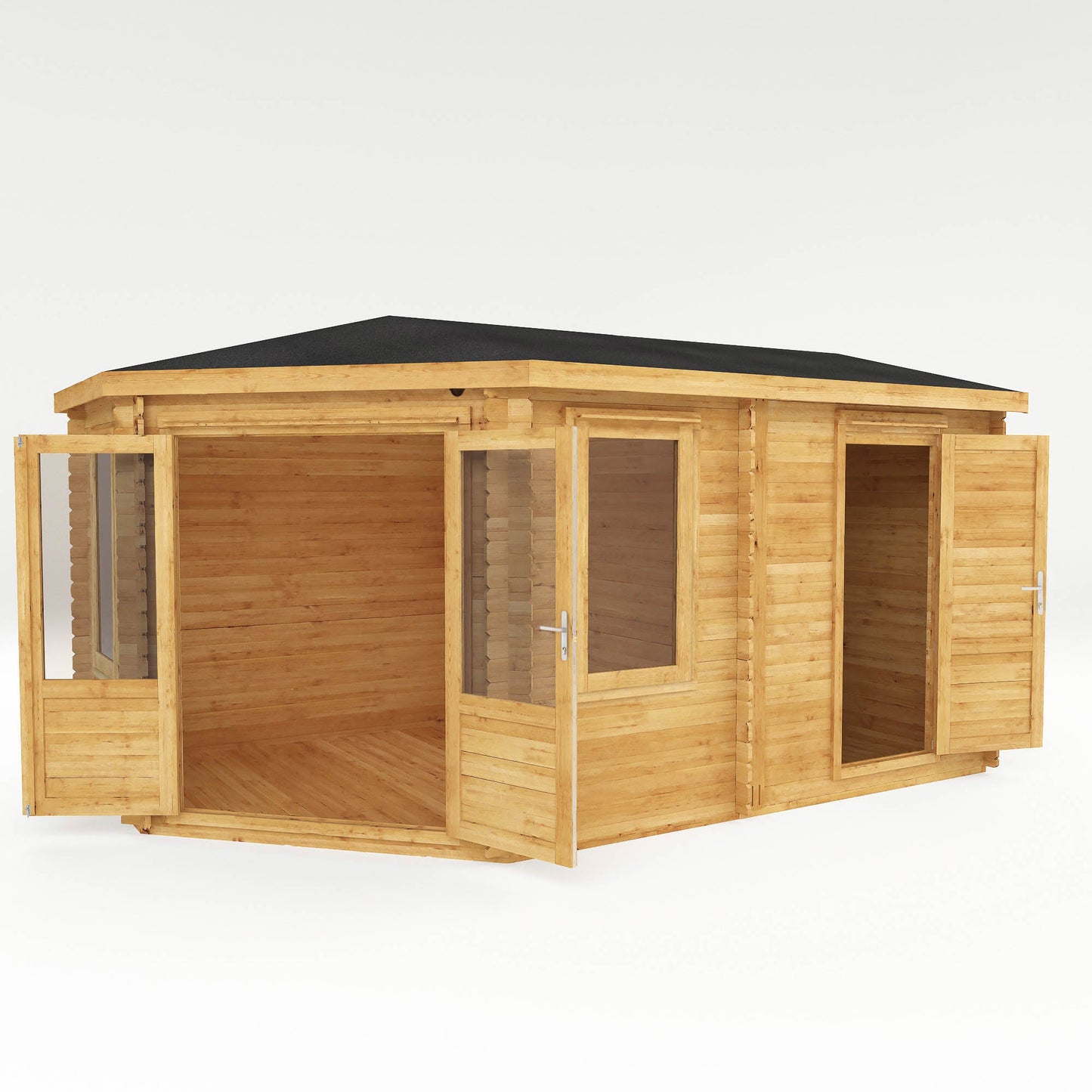 Mercia 5m x 3m Corner Lodge Log Cabin With Side Shed - 28mm