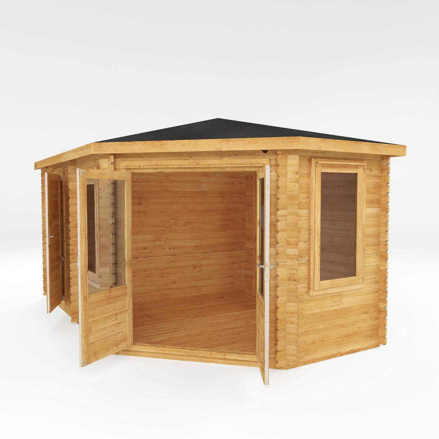 Mercia 5m x 3m Corner Lodge Log Cabin With Side Shed - 28mm