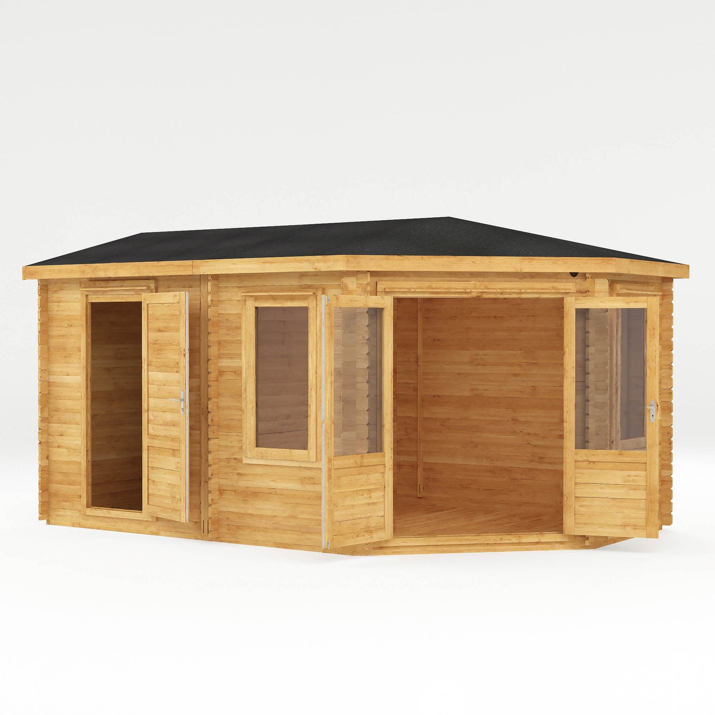 Mercia 5m x 3m Corner Lodge Log Cabin With Side Shed - 28mm