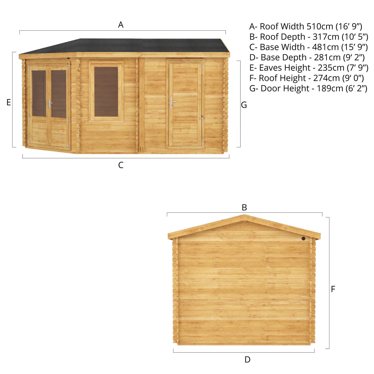 Mercia 5m x 3m Corner Lodge Log Cabin With Side Shed - 28mm