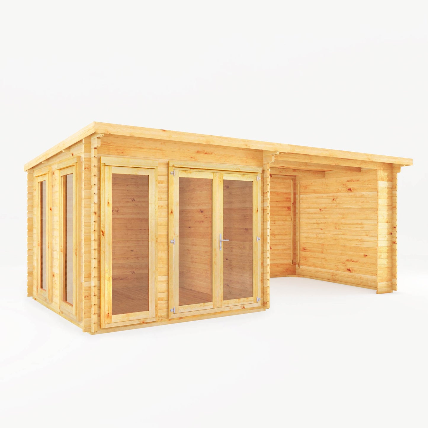 Mercia 6m x 3m Studio Pent Log Cabin With Patio Area - 28mm