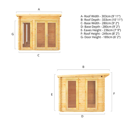 Mercia 3m x 3m Studio Pent Log Cabin - 28mm