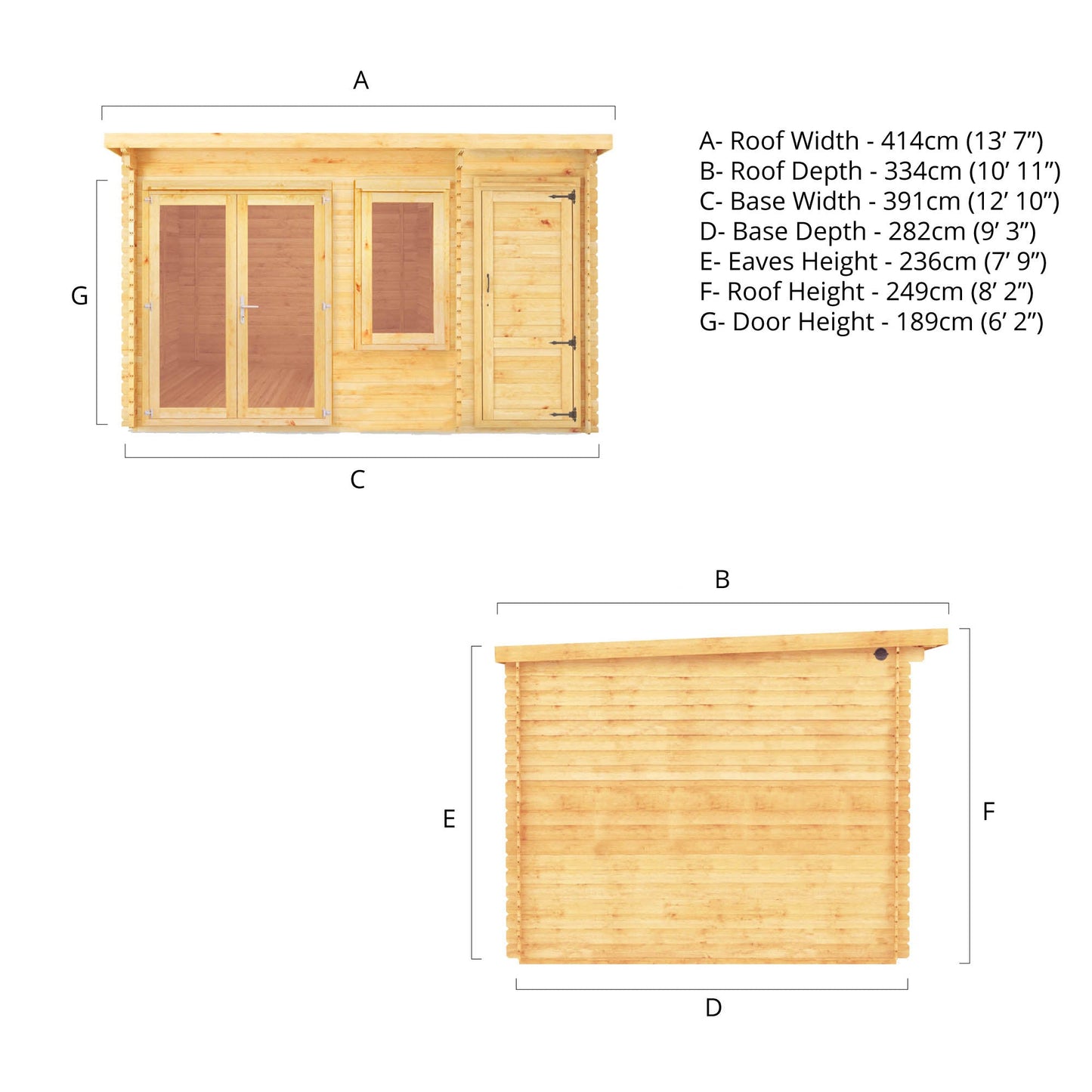 Mercia 4.1m x 3m Elite Pent Log Cabin With Side Shed - 28mm