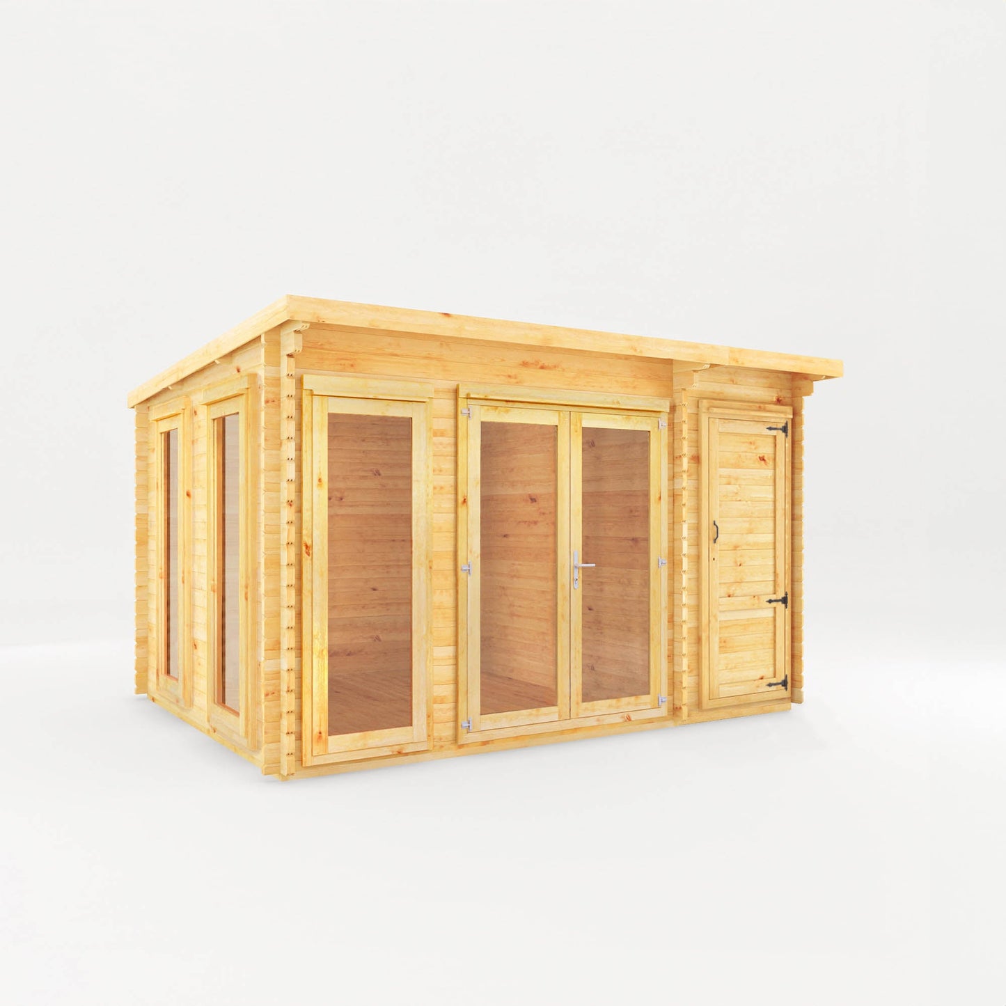 Mercia 4.1m x 3m Studio Pent Log Cabin With Side Shed - 28mm