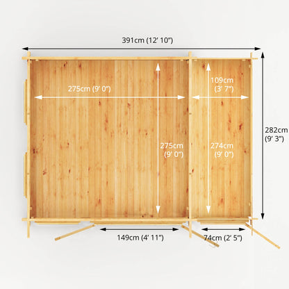 Mercia 4.1m x 3m Studio Pent Log Cabin With Side Shed - 28mm