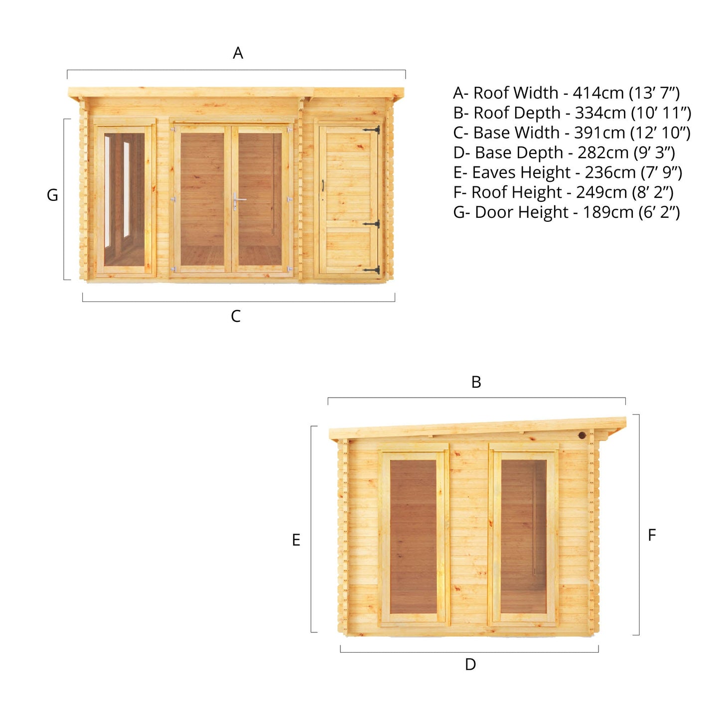 Mercia 4.1m x 3m Studio Pent Log Cabin With Side Shed - 28mm