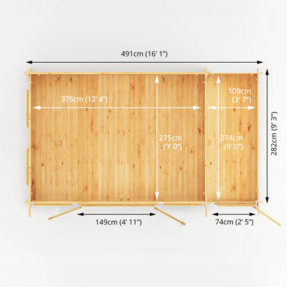 Mercia 5.1m x 3m Studio Pent Log Cabin With Side Shed - 28mm