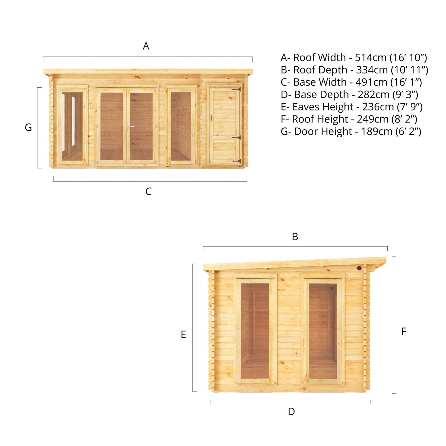 Mercia 5.1m x 3m Studio Pent Log Cabin With Side Shed - 28mm