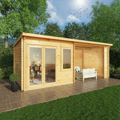 Mercia 6m x 3m Elite Pent Log Cabin With Patio Area - 28mm