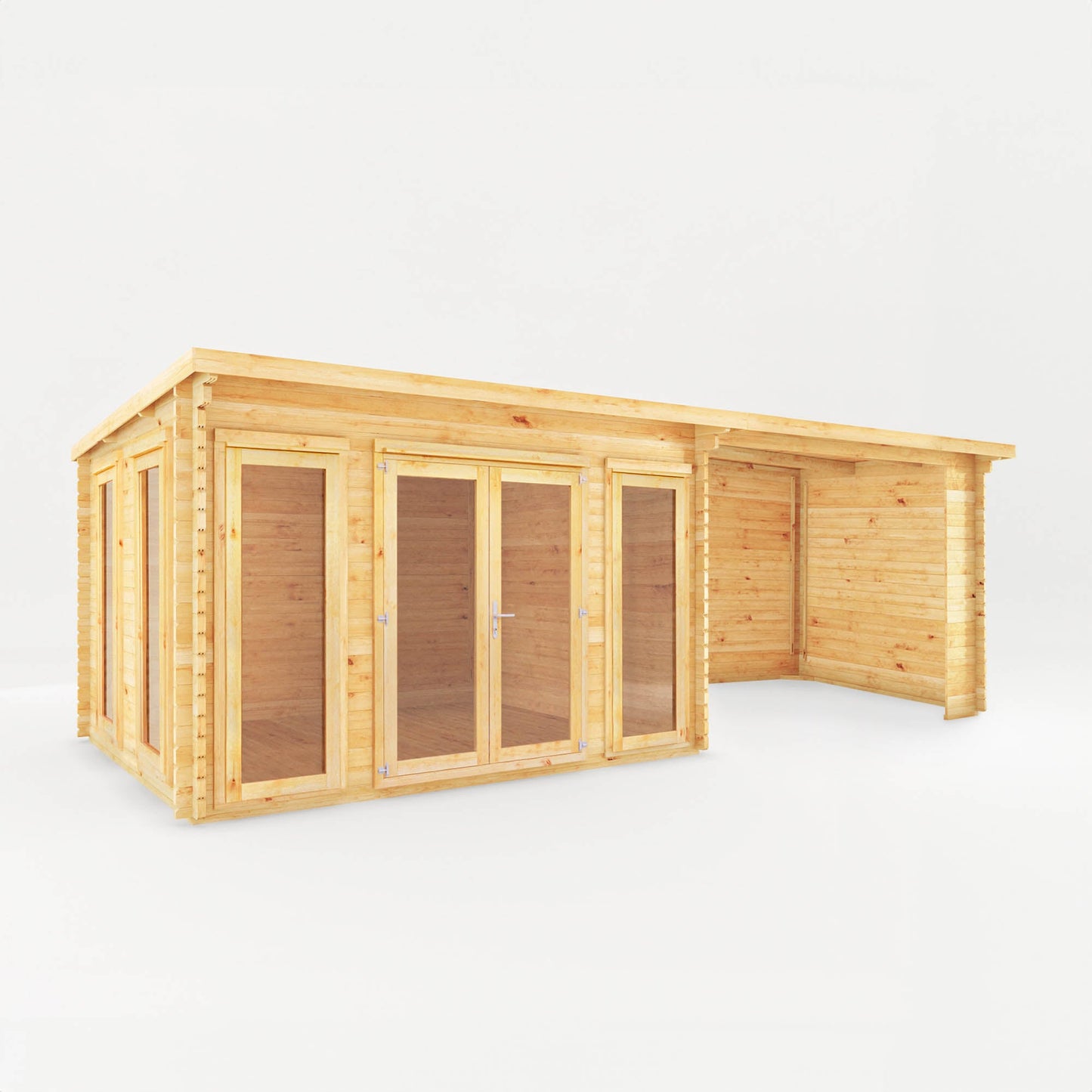 Mercia 7m x 3m Studio Pent Log Cabin With Patio Area - 28mm