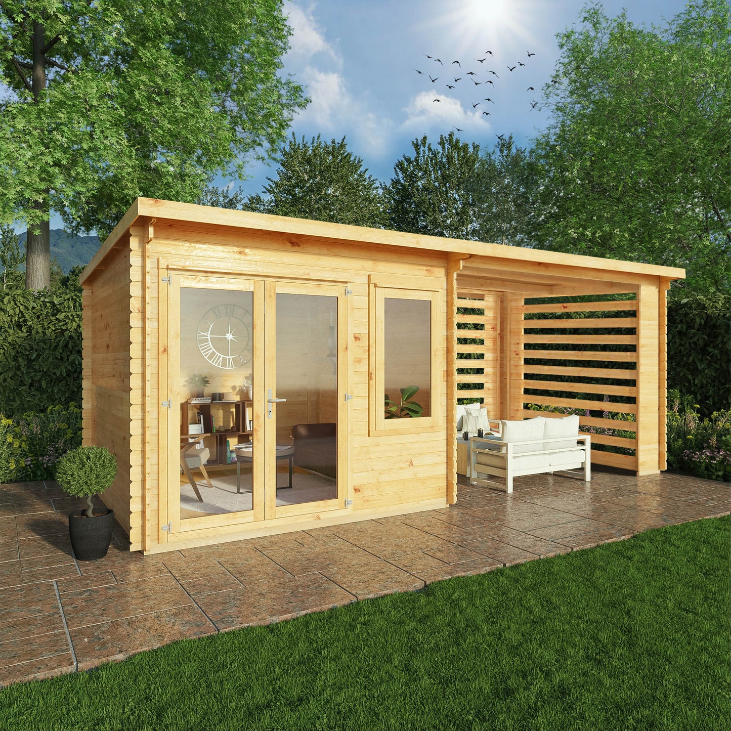 Mercia 6m x 3m Elite Pent Log Cabin With Slatted Area - 28mm