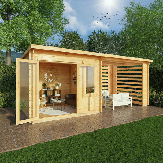 Mercia 6m x 3m Elite Pent Log Cabin With Slatted Area - 28mm